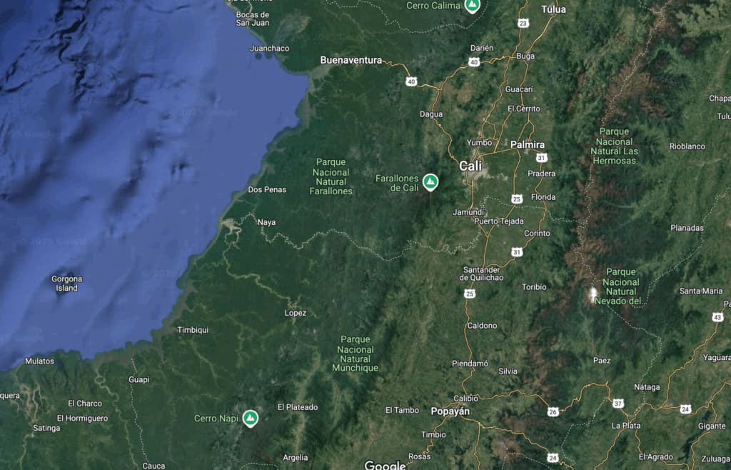Google maps view of southwestern Colombia